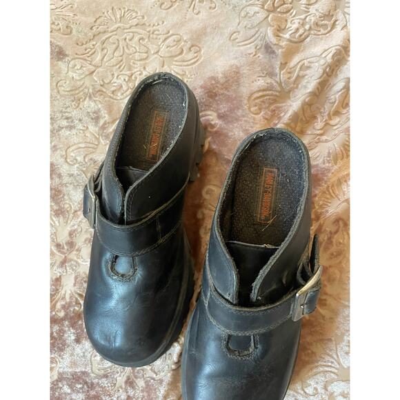 Y2k Harley Davidson chunky black‎ leather mule heels size 8.5 - Picture 4 of 8
